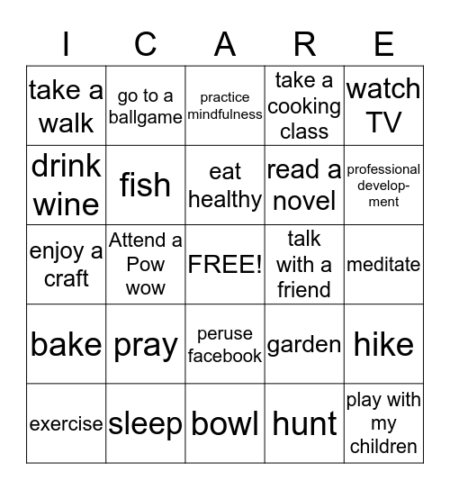 I Care Bingo Card