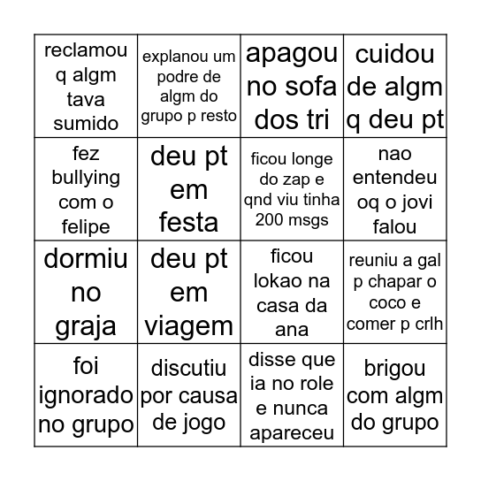 BINGAO DA NATA Bingo Card