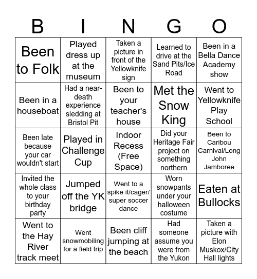 Grew up in YK Bingo Card