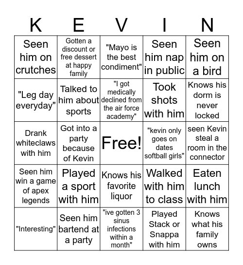 Kevin Long's Bingo Card