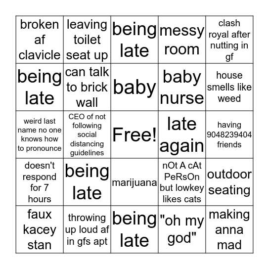 Alex Koenig Tings Bingo Card