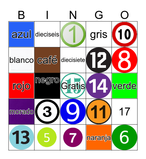 Numeros y Colores Bingo Card