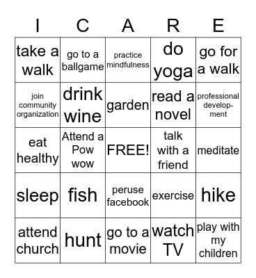 I Care Bingo Card