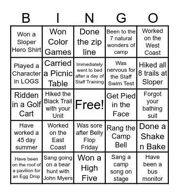 Sloper Staff Bingo Card