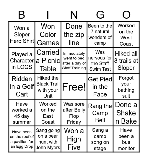 Sloper Staff Bingo Card