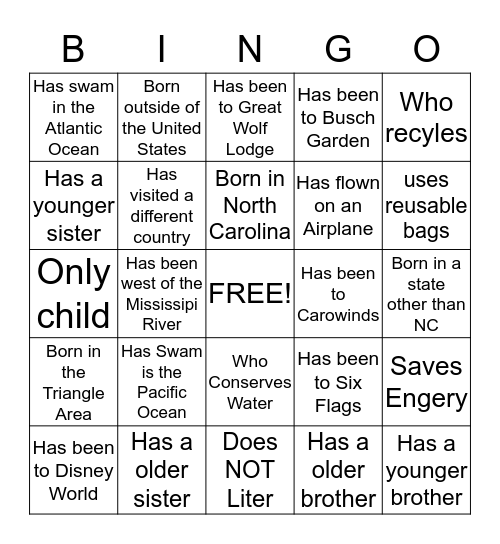 Find Someone Who Bingo Card