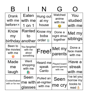 Friends with me? Bingo Card