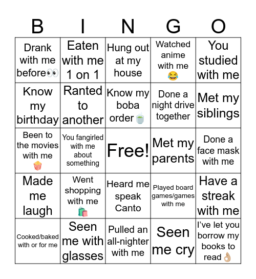 Friends with me? Bingo Card
