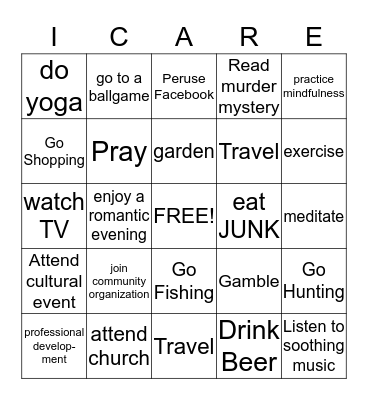 I Care Bingo Card