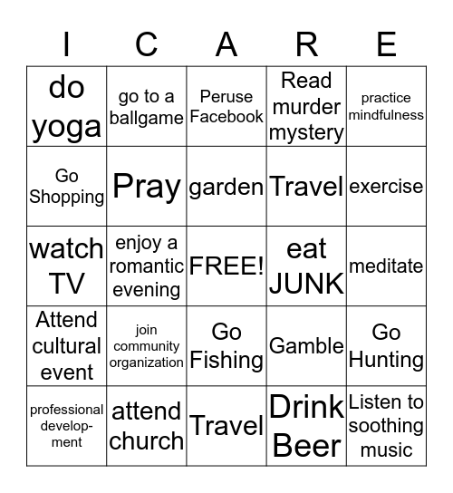 I Care Bingo Card