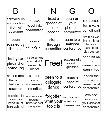 MUN Themed Bingo Card