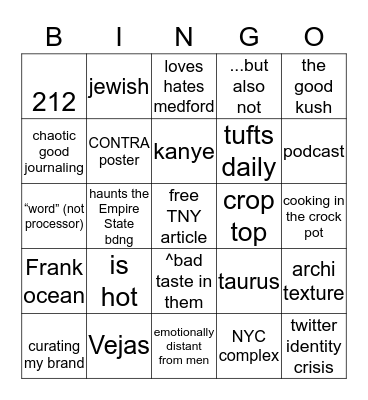 elie Bingo Card
