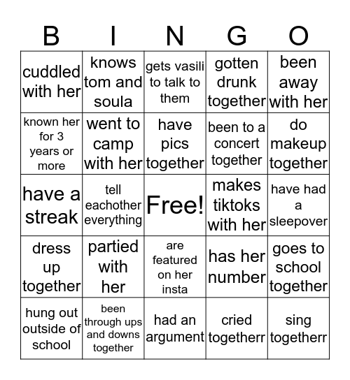 christina’s Bingo Card