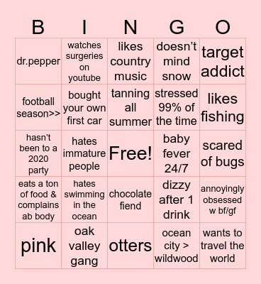 Hollie Bingo Card