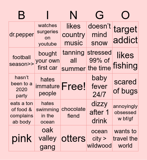 Hollie Bingo Card