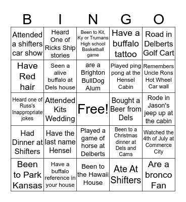 Hensel Family Bingo Card