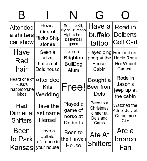 Hensel Family Bingo Card