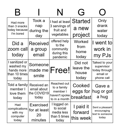 PFC Staff Bingo Card