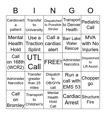 EMS Bingo Card