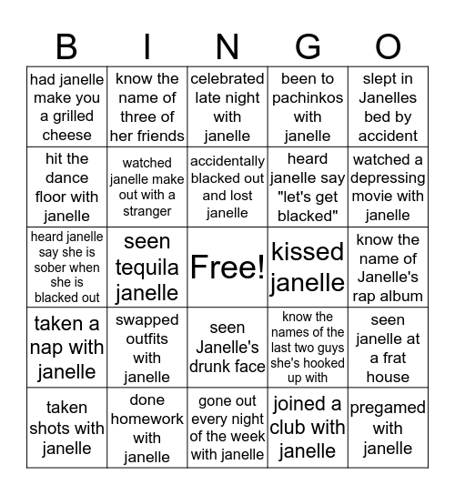 Janelle Bingo Card