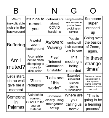 First Day of Zoom University Bingo Card