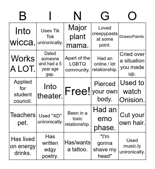 Aurora Bingo Card