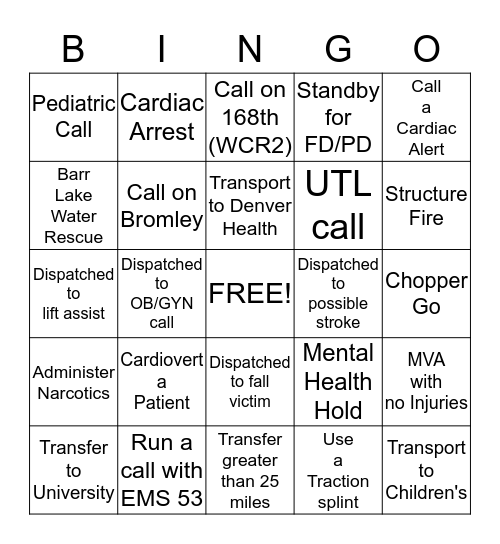 EMS Bingo Card