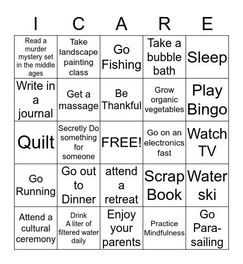 I Care Bingo Card