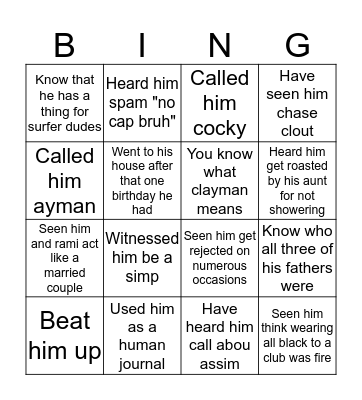 Jouj bingo Card