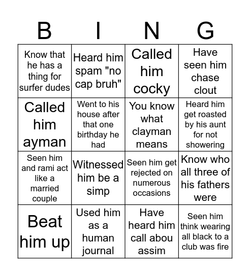 Jouj bingo Card
