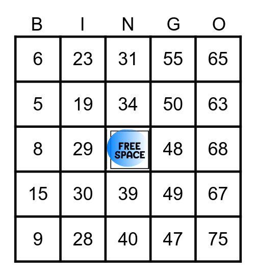Classic Bingo 1-75 Bingo Card