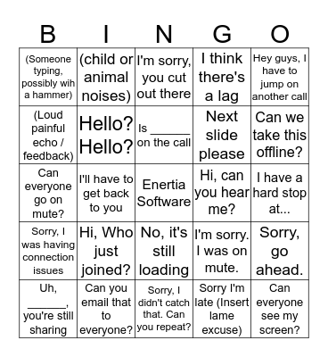 Enertia Conference Call Bingo Card