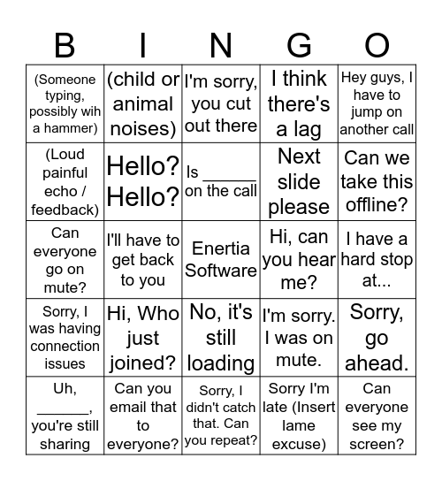 Enertia Conference Call Bingo Card