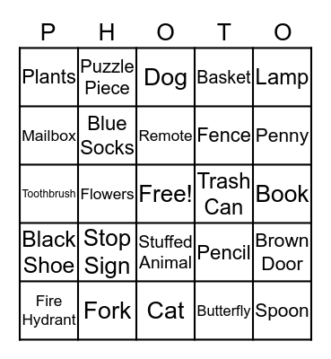 Week 1: April 6-10 PHOTO Scavenger Hunt Bingo Card