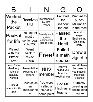 Engineering Bingo Card