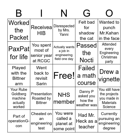 Engineering Bingo Card