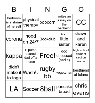 Lindsay Lipman Bingo Card