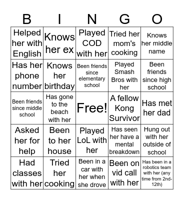 Friends with Christine Bingo Card