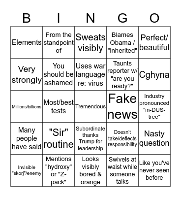 Trump Briefing Bingo Card