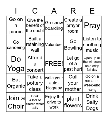 I Care Bingo Card