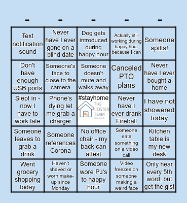 Virtual Happy Hour Bingo! Bingo Card