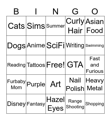 All about Sam Bingo Card