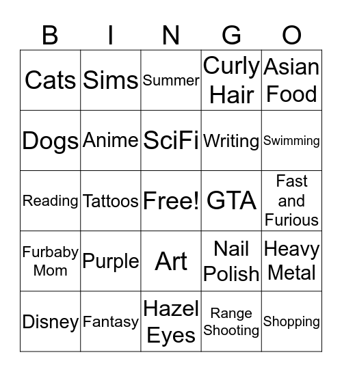 All about Sam Bingo Card