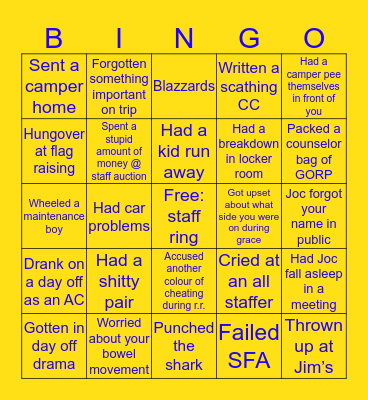 GBC Staff Bingo Card