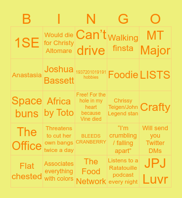 Tori Mozitis Bingo Card