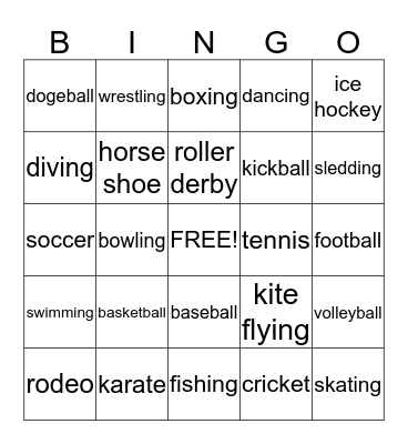 Sports Bingo Card