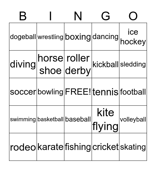 Sports Bingo Card