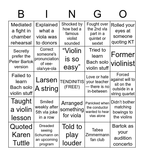 Violist bingo Card