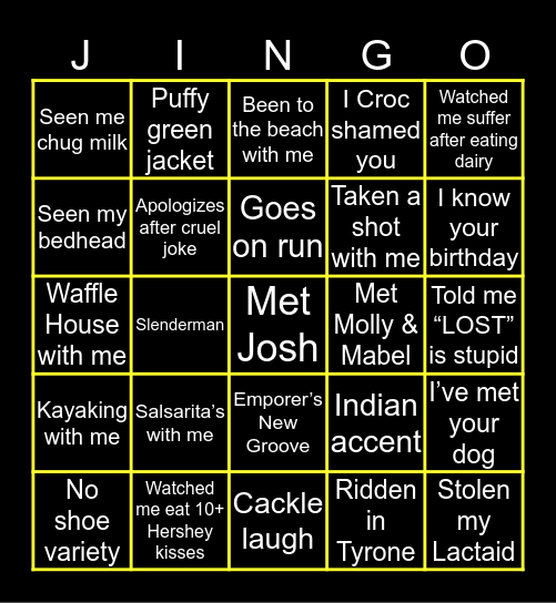 Josh Jingo Bingo Card