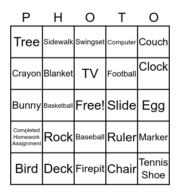 Week 2: April 13-17 PHOTO Scavenger Hunt Bingo Card